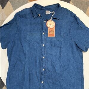 Faherty Brand New Tags Blue Linen Casual Button Down Shirt XXL